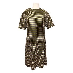 Vintage 60s Ivan Frederics Shift Dress L / XL Woven Plaid Blue Yellow Mod Tea